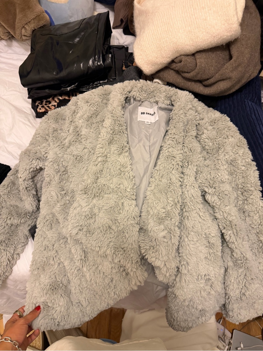 BB Dakota Plush Teddy Jacket in Pale Gray